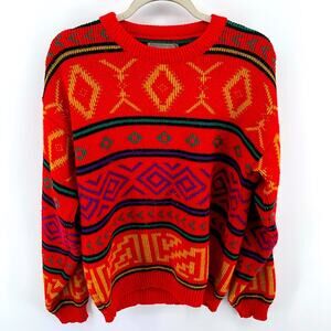 Vintage Le Tigre geometric Aztec Tribal print crewneck pullover grandpa sweater
